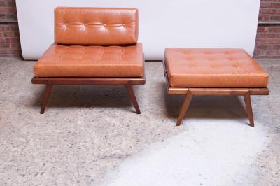 Mel Smilow Midcentury Walnut and Leather Lounge Chair and Ottoman by Mel Smilow