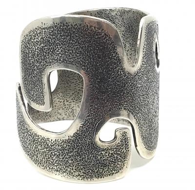Melanie A Yazzie Grandmother Silver Cuff bracelet designed by Melanie Yazzie Navajo