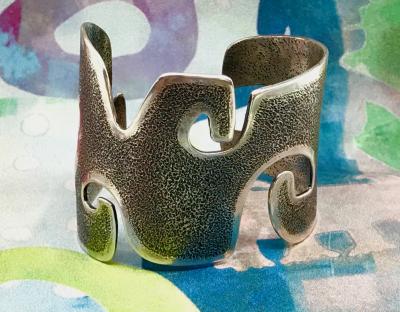 Melanie A Yazzie Grandmother Silver Cuff bracelet designed by Melanie Yazzie Navajo