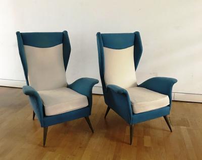 Melchiorre Bega 1950s Pair of Armchairs with Very High Back