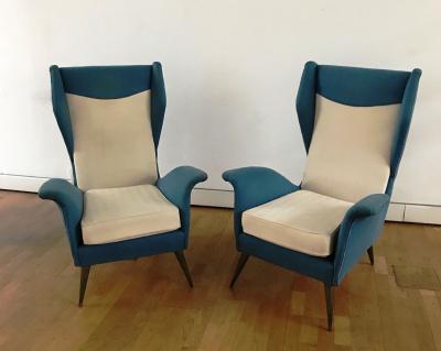 Melchiorre Bega 1950s Pair of Armchairs with Very High Back