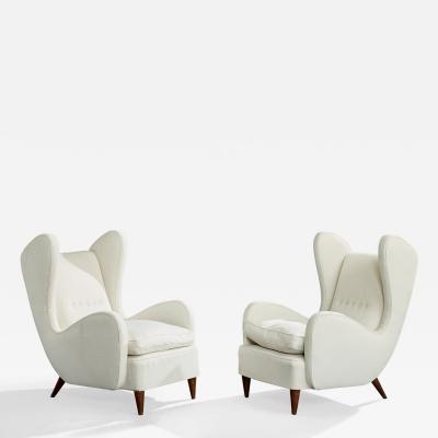 Melchiorre Bega Attribution Lounge Chairs with Wood and Fabric Italy 1940s