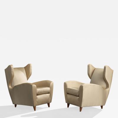 Melchiorre Bega Attribution Lounge Chairs with Wood and Fabric Italy 1940s