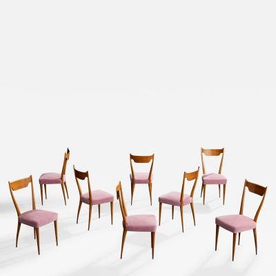Melchiorre Bega Dining Room Chairs with Wood and Fabric Italy 1950s