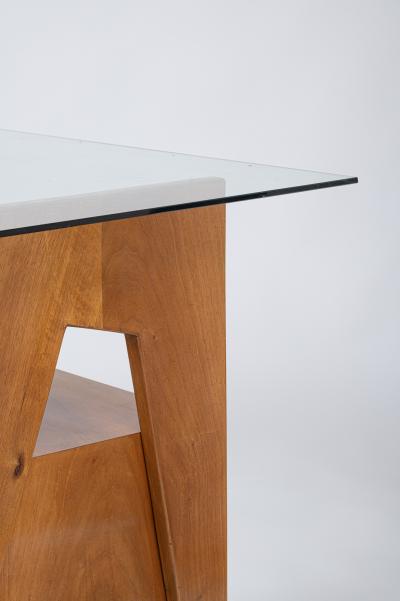 Melchiorre Bega Four Drawer Walnut Desk With Vitrex Glass Top by Melchiorre Bega Italy c 1950