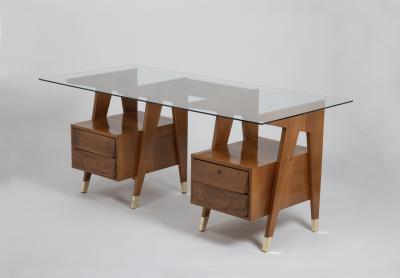 Melchiorre Bega Four Drawer Walnut Desk With Vitrex Glass Top by Melchiorre Bega Italy c 1950