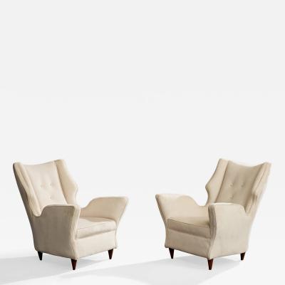 Melchiorre Bega Lounge Chairs with Fabric and Walnut Italy 1950s