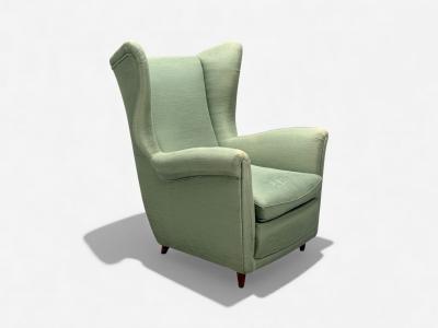 Melchiorre Bega Melchiorre Bega Green Fabric Wood Lounge Chair Italy 1950s