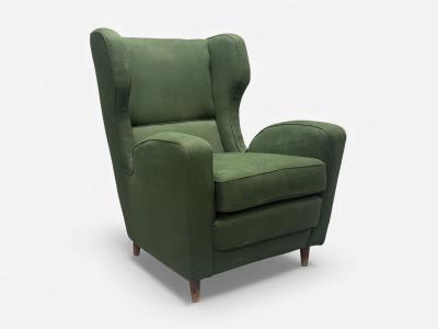 Melchiorre Bega Melchiorre Bega attr Dark Green Fabric Wood Lounge Chair Italy 1950s