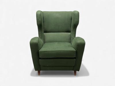 Melchiorre Bega Melchiorre Bega attr Dark Green Fabric Wood Lounge Chair Italy 1950s