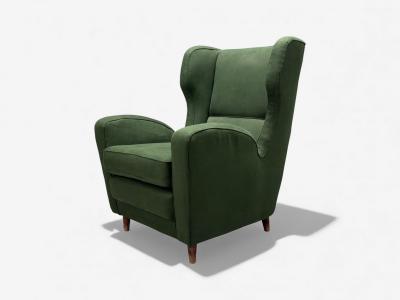 Melchiorre Bega Melchiorre Bega attr Dark Green Fabric Wood Lounge Chair Italy 1950s
