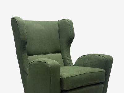 Melchiorre Bega Melchiorre Bega attr Dark Green Fabric Wood Lounge Chair Italy 1950s