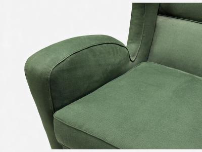 Melchiorre Bega Melchiorre Bega attr Dark Green Fabric Wood Lounge Chair Italy 1950s