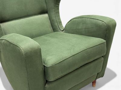 Melchiorre Bega Melchiorre Bega attr Dark Green Fabric Wood Lounge Chair Italy 1950s