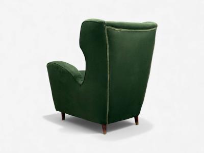 Melchiorre Bega Melchiorre Bega attr Dark Green Fabric Wood Lounge Chair Italy 1950s