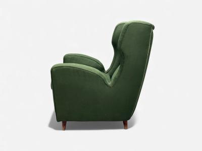 Melchiorre Bega Melchiorre Bega attr Dark Green Fabric Wood Lounge Chair Italy 1950s