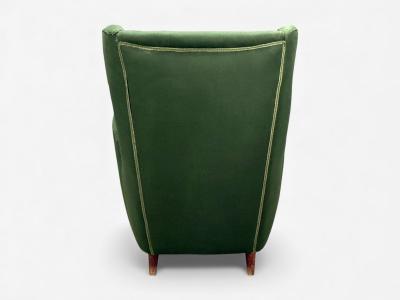 Melchiorre Bega Melchiorre Bega attr Dark Green Fabric Wood Lounge Chair Italy 1950s