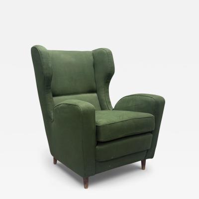 Melchiorre Bega Melchiorre Bega attr Dark Green Fabric Wood Lounge Chair Italy 1950s