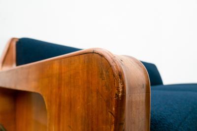 Melchiorre Bega Pair of Blue Armchairs attributed to Melchiorre Bega Cherry Wood Italy