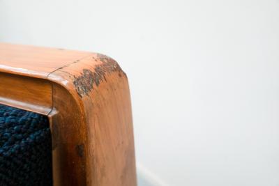 Melchiorre Bega Pair of Blue Armchairs attributed to Melchiorre Bega Cherry Wood Italy