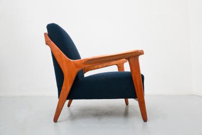 Melchiorre Bega Pair of Blue Armchairs attributed to Melchiorre Bega Cherry Wood Italy