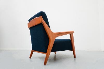 Melchiorre Bega Pair of Blue Armchairs attributed to Melchiorre Bega Cherry Wood Italy