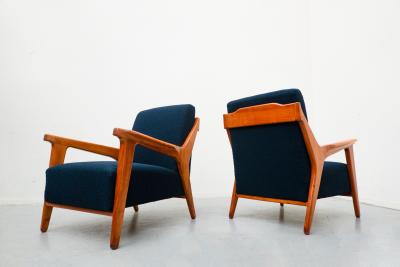 Melchiorre Bega Pair of Blue Armchairs attributed to Melchiorre Bega Cherry Wood Italy