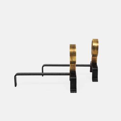 Melchiorre Bega Rare Pair of Wrought Iron and Brass Andirons