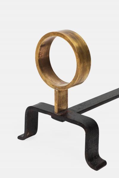 Melchiorre Bega Rare Pair of Wrought Iron and Brass Andirons