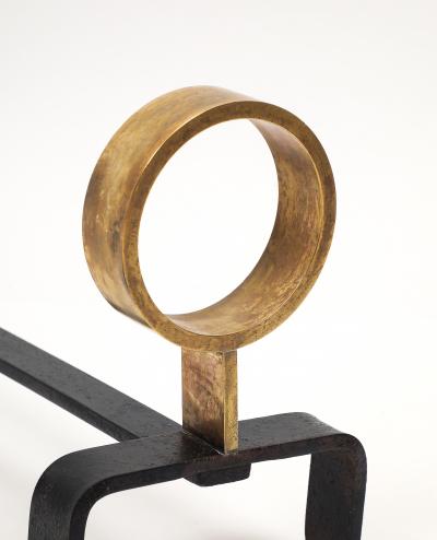 Melchiorre Bega Rare Pair of Wrought Iron and Brass Andirons