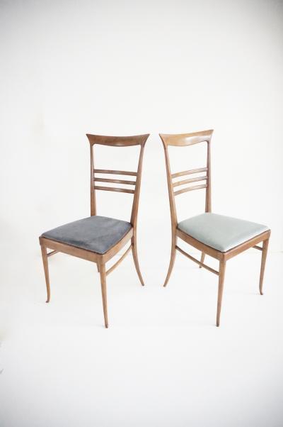 Melchiorre Bega fine set of 6 Melchiorre Bega walnut and velvet high back dining chairs 1950