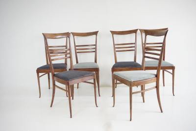 Melchiorre Bega fine set of 6 Melchiorre Bega walnut and velvet high back dining chairs 1950