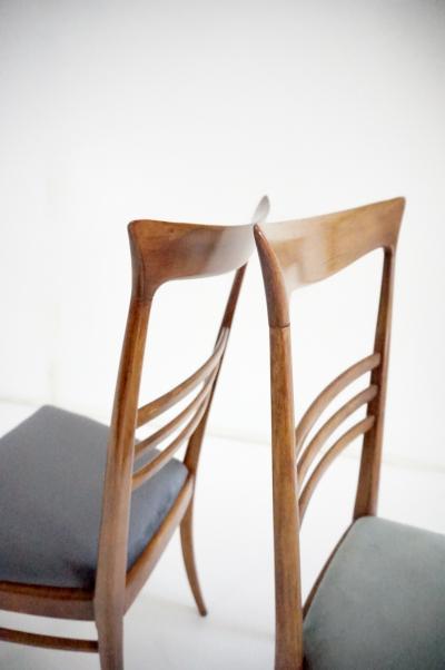 Melchiorre Bega fine set of 6 Melchiorre Bega walnut and velvet high back dining chairs 1950