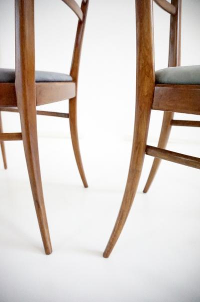 Melchiorre Bega fine set of 6 Melchiorre Bega walnut and velvet high back dining chairs 1950