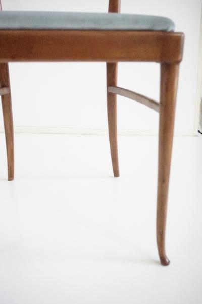 Melchiorre Bega fine set of 6 Melchiorre Bega walnut and velvet high back dining chairs 1950