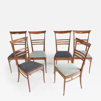 Melchiorre Bega fine set of 6 Melchiorre Bega walnut and velvet high back dining chairs 1950