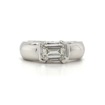 Mens 2 Carat Emerald Cut Lab Diamond East West Ring in 14K Gold