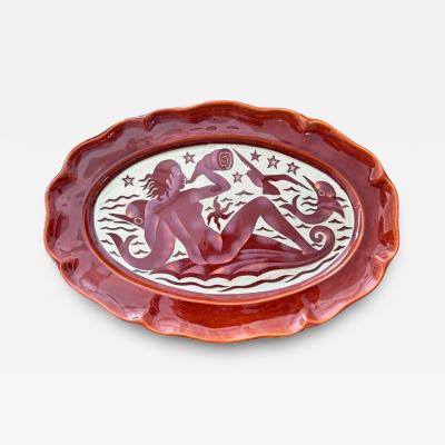 Mermaid with Dolphins Starfish Art Deco Platter by Mequinion
