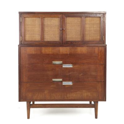 Merton Gershun Merton Gershun for American of Martinsville MCM X Inlay Walnut 5 Drawer Dresser