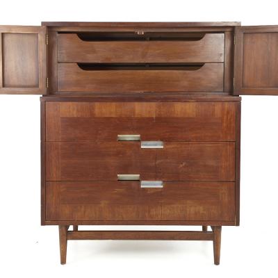 Merton Gershun Merton Gershun for American of Martinsville MCM X Inlay Walnut 5 Drawer Dresser