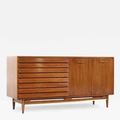 Merton Gershun Merton Gershun for American of Martinsville Walnut and Brass Lowboy Dresser