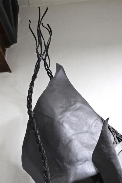 Metal Horse Head Sculpture by G F ssl Handforged On Charred Oak Base 2017