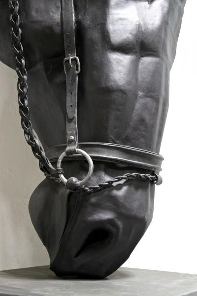 Metal Horse Head Sculpture by G F ssl Handforged On Charred Oak Base 2017