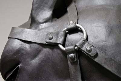 Metal Horse Head Sculpture by G F ssl Handforged On Charred Oak Base 2017