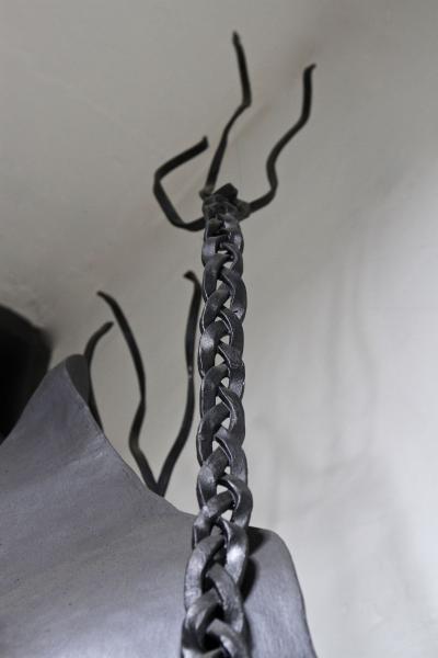 Metal Horse Head Sculpture by G F ssl Handforged On Charred Oak Base 2017