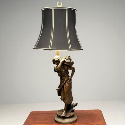Metal Statue of a Woman Fruit Bearer Mounted as Lamp French 1930s