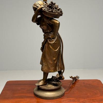 Metal Statue of a Woman Fruit Bearer Mounted as Lamp French 1930s