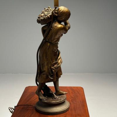 Metal Statue of a Woman Fruit Bearer Mounted as Lamp French 1930s