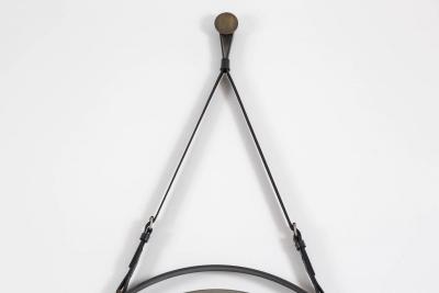 Metal and Leather Round Hanging Mirror