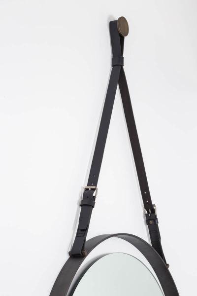 Metal and Leather Round Hanging Mirror